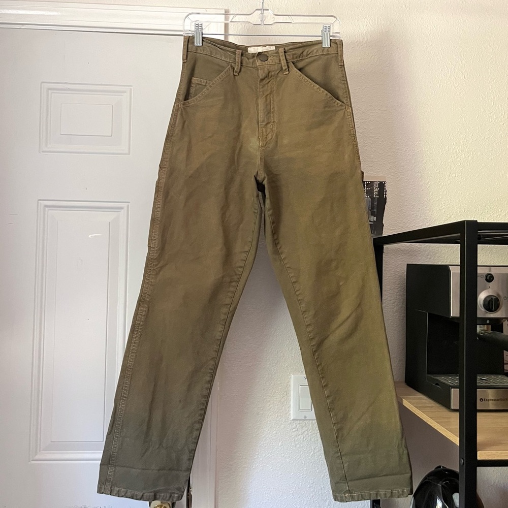 THE GREAT. olive army green utility chore work straight leg cotton denim pants